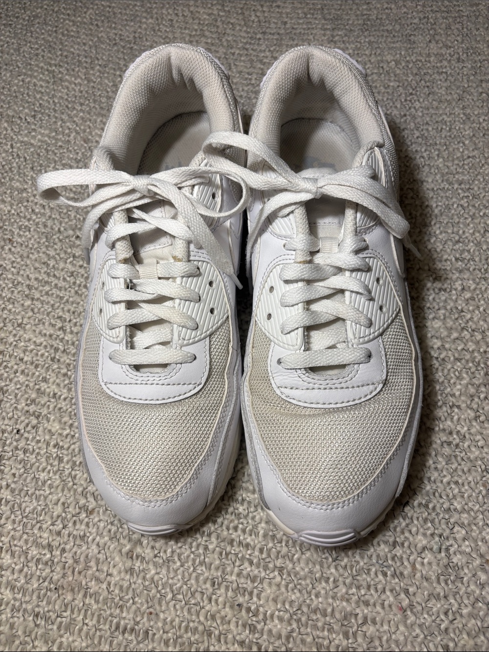 Nike Air Max 90 Triple White Mesh Leather Sneakers - Men's Size 10 CN8490-100 - Picture 3 of 9